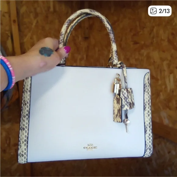Coach Zoe Carryall Leather with Exotic Snake Skin Details W/ Lock and Key - Picture 2 of 14